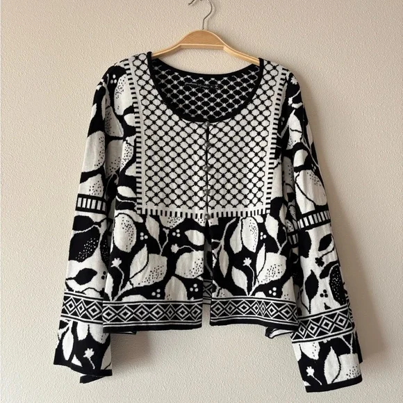 NWT Gudrun Sjoden Scandinavian Black White Lemon Organic Cotton Cardigan Size XL - Picture 6 of 10